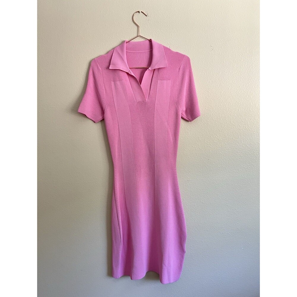 Jacquemus Ribbed Knit Mini Dress Size EU40 US 8 Pink Open Back Collared SS - Picture 7 of 10